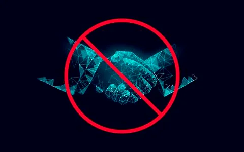 Stop coronavirus handshake 3D low poly render. Prevention infection virus Stock Illustration