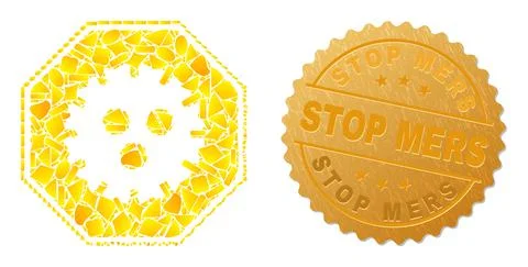 Stop Coronavirus Octagon Icon Collage of Golden Particles and Textured Stop Mers Stock Illustration