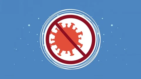 Stop coronavirus symbol animation with moving blue background particles rep.. Stock-Footage 339080516