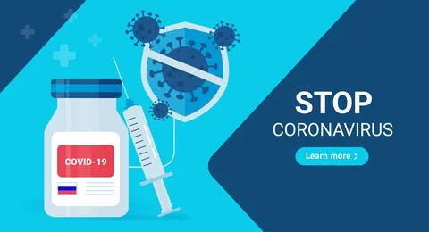 Stop coronavirus. Web-banner template of the Russian sign covid - 19 vaccine Stock Illustration