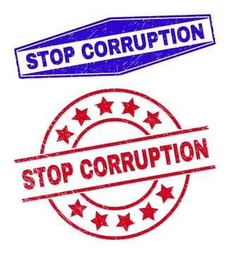 STOP CORRUPTION Grunged Watermarks in Circle and Hexagon Forms Illustrazione stock