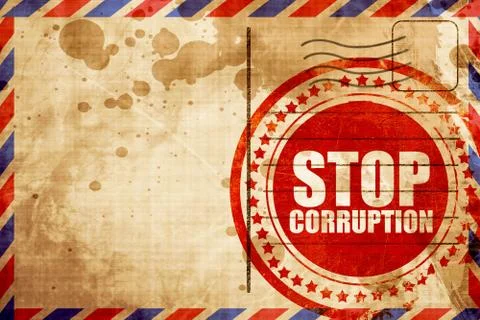 Stop corruption, red grunge stamp on an airmail background Stock Illustration