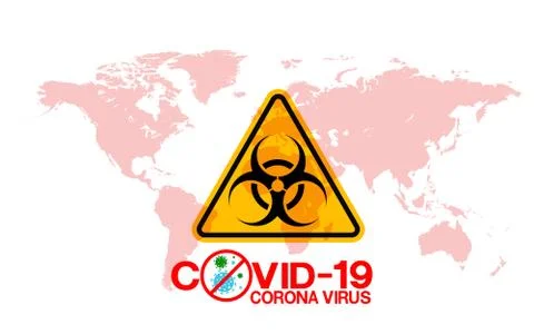 Stop COVID-19 concept red world map with sign vector illustration. COVID- Stock Illustration