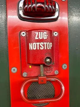 Stop Crane Lever to Stop Train, Text in German Zug-Notstop Stock Photos