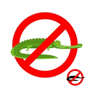 Stop crocodile. Prohibited alligator. Strikethrough caiman. Emblem against pr Stock Illustration