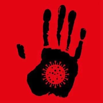 Stop the crown virus. Hand concept with virus symbol. Stop sign and symbol Co Stock Illustration