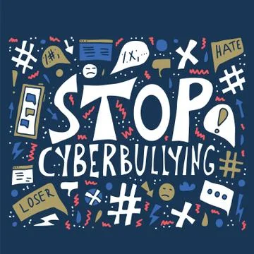 Stop cyberbullying phrase with design elements.  Poster template with online  Illustrazione stock