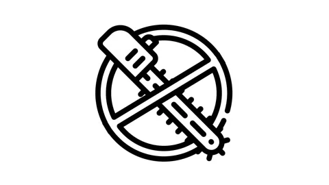 Stop deforestation, crossed out chainsaw black icon animation 스톡 동영상 156651778