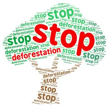 Stop deforestation word cloud in a shape of a tree Illustrazione stock