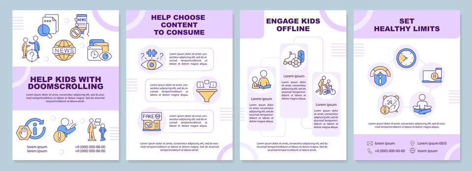 Stop doomscrolling tips for parents brochure template Illustrazione stock