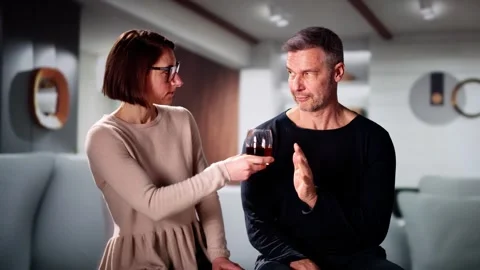 Stop Drinking Alcohol. Refuse Glass Of Whisky Stock Footage 268469992
