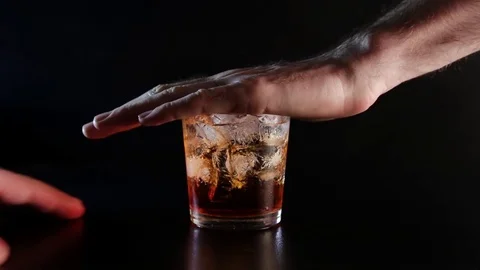 Stop drinking gesture. A hand forbid to take glass with alcohol. Stock Footage 85226461