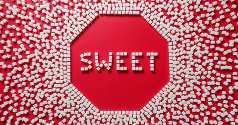 Stop eat too much sweets concepr flat lay stop motion animation Video stock 228681010