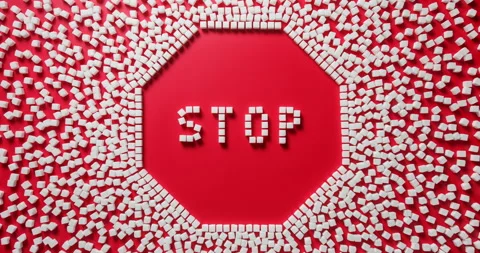 Stop eating refined sugar concept flat lay stop motion animation Video stock 228680995