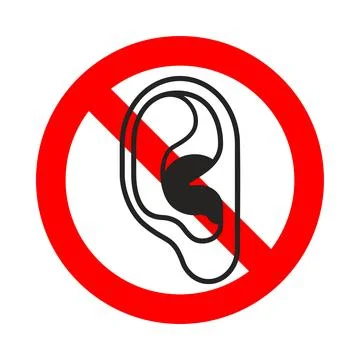 Stop eavesdropping. Can't listen. Ban listening device. Red prohibition sig.. Illustrazione stock