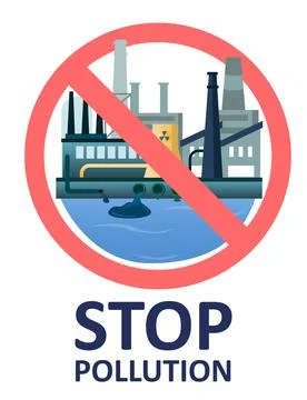 Stop environment pollution. Factory dumps dirty water, used chemicals, sewage Stock Illustration
