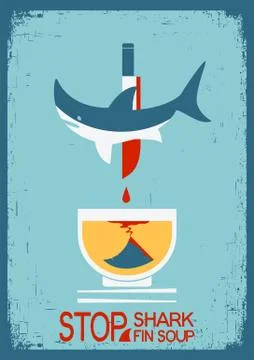 Stop fin soup.vector poster on old paper texture Stock Illustration