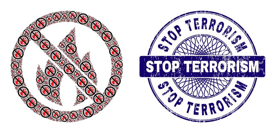 Stop Fire Fractal Composition of Stop Fire Icons and Distress Stop Terrorism Stock Illustration
