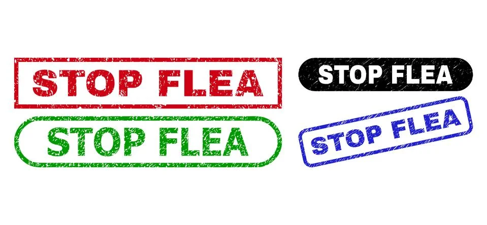 STOP FLEA Rectangle Stamps with Grunge Style Illustrazione stock