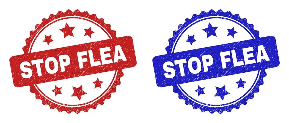 STOP FLEA Rosette Stamp Seals Using Grunged Surface Stock Illustration