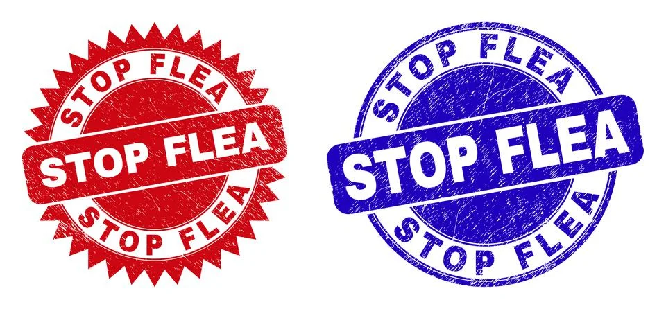 STOP FLEA Rounded and Rosette Stamps with Distress Surface Stock Illustration