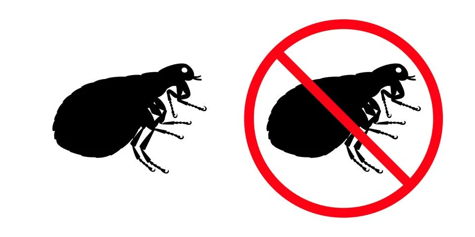 Stop fleas, anti flea sign with insect silhouette and prohibition symbol Stock Illustration