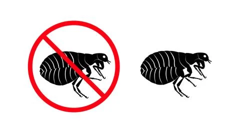Stop Fleas Sign and Flea Silhouette, Pest Control and Prevention Stock Illustration