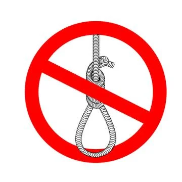 Stop gallows. It is forbidden to death by hanging. Crossed-loop executioner.  Illustrazione stock