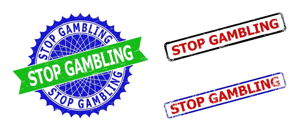 STOP GAMBLING Rosette and Rectangle Bicolor Seals with Grunge Textures Stock Illustration