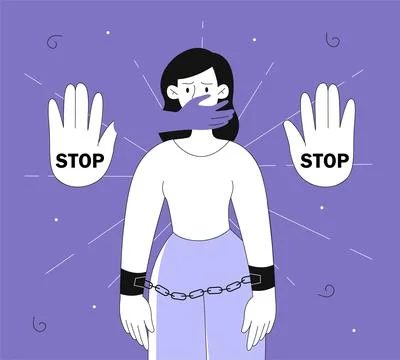 Stop gender based violence vector line concept Stock Illustration