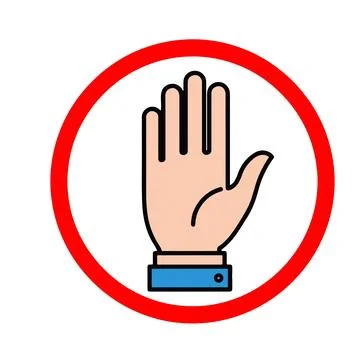 Stop Gesture Icon. Stylized raised hand in a red circle Stock Illustration