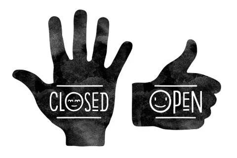 Stop hand Closed and thumb up Open Stock Illustration