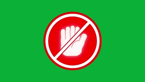Stop hand do not enter symbol with red push icon on green screen Stock Footage 313832927