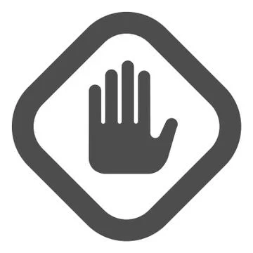 Stop hand gesture in frame solid icon. Caution and hazard, warning palm symbol Stock Illustration
