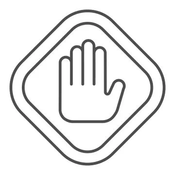 Stop hand gesture in frame thin line icon. Caution and hazard, warning palm Stock-Illustration
