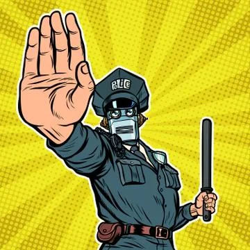 Stop hand gesture. Robot policeman Stock Illustration