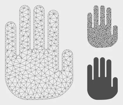Stop Hand Vector Mesh Carcass Model and Triangle Mosaic Icon Stock Illustration