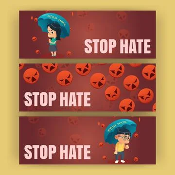 Stop hate cartoon banners, support Asian community Stock Illustration