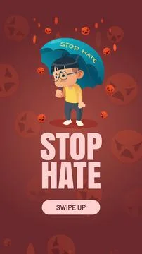 Stop Hate poster with asian boy with umbrella Stock Illustration