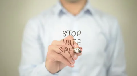 Stop Hate Speech , man writing on transparent screen Video stock 62757656