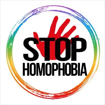 Stop Homophobia black text effect with LGBT flag in round brush stroke vector Illustrazione stock