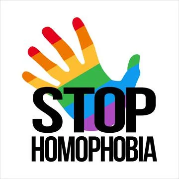 Stop Homophobia black text effect in with LGBT flag inside hand shape vector  Stock Illustration