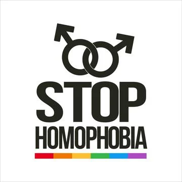 Stop Homophobia black text effect with LGBT flag and gay sign vector illustra Illustrazione stock