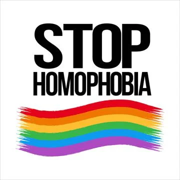 Stop Homophobia black text effect with LGBT flag vector illustration, Stop Ho Illustrazione stock
