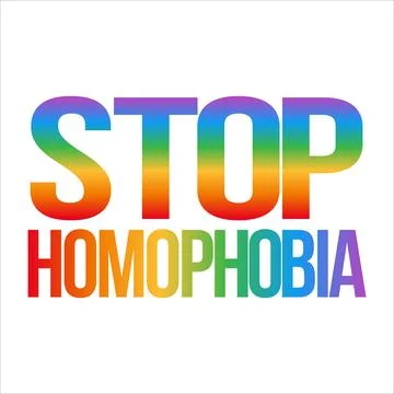 Stop Homophobia multicolor text effect with LGBT flag vector illustration, St Stock Illustration