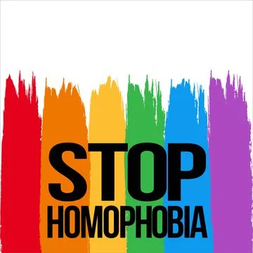 Stop Homophobia text effect in a brush stroke with LGBT flag vector illustrat Stockillustratie