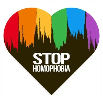 Stop Homophobia white text effect with LGBT flag and brush stroke vector illu Illustrazione stock
