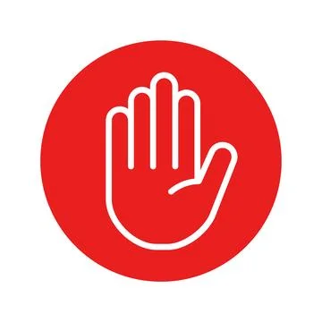 Stop icon design in flat style. Human hand in red circle. Stock Illustration
