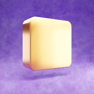 Stop icon. Gold glossy Stop symbol isolated on violet velvet background. Illustrazione stock