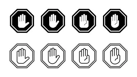 Stop icon set. stop road sign. hand stop icon vector Stock Illustration